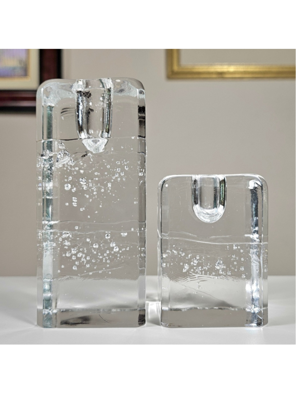 VTG Pair Iittala Finland Arkipelago Glass Candle Holders Timo Sarpaneva Ice MCM - Picture 6 of 10